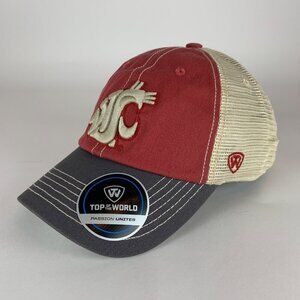 Washington State Cougars Red Gray Beige Top of the World Relaxed Fit Trucker Hat